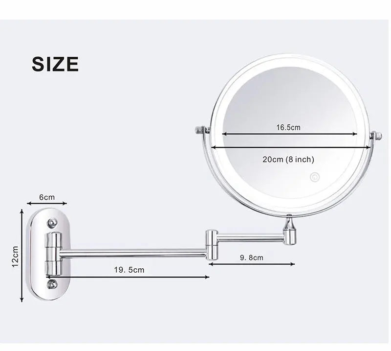 Espelho de Maquiagem 8 Polegadas com Aumento e Iluminação LED
