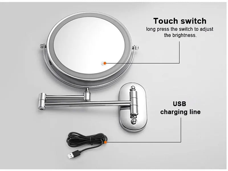 Espelho de Maquiagem 8 Polegadas com Aumento e Iluminação LED