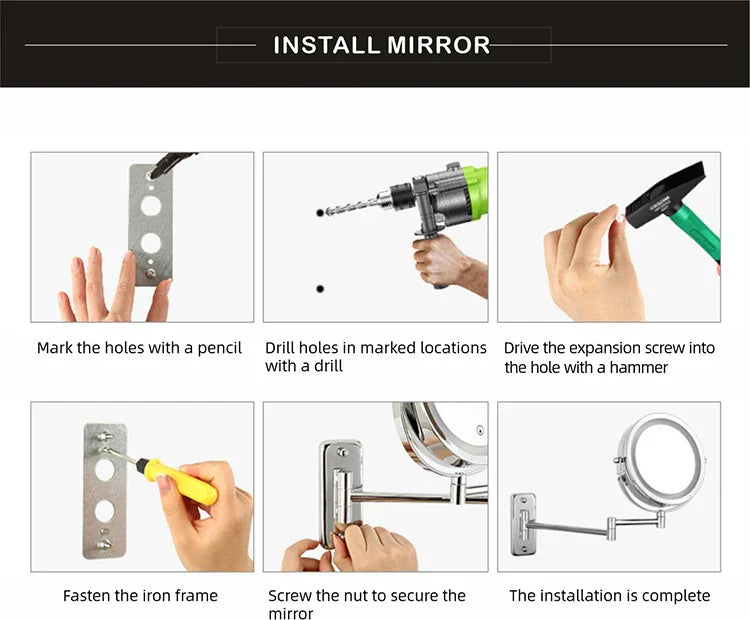 Espelho de Maquiagem 8 Polegadas com Aumento e Iluminação LED