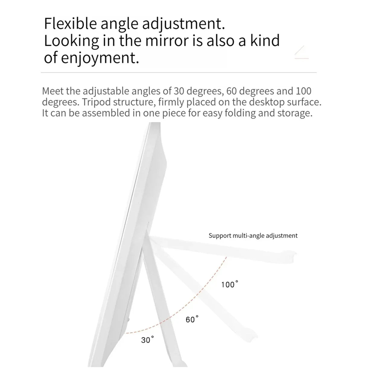 Espelho de maquiagem LED com suporte de mesa dobrável compacto quadrado