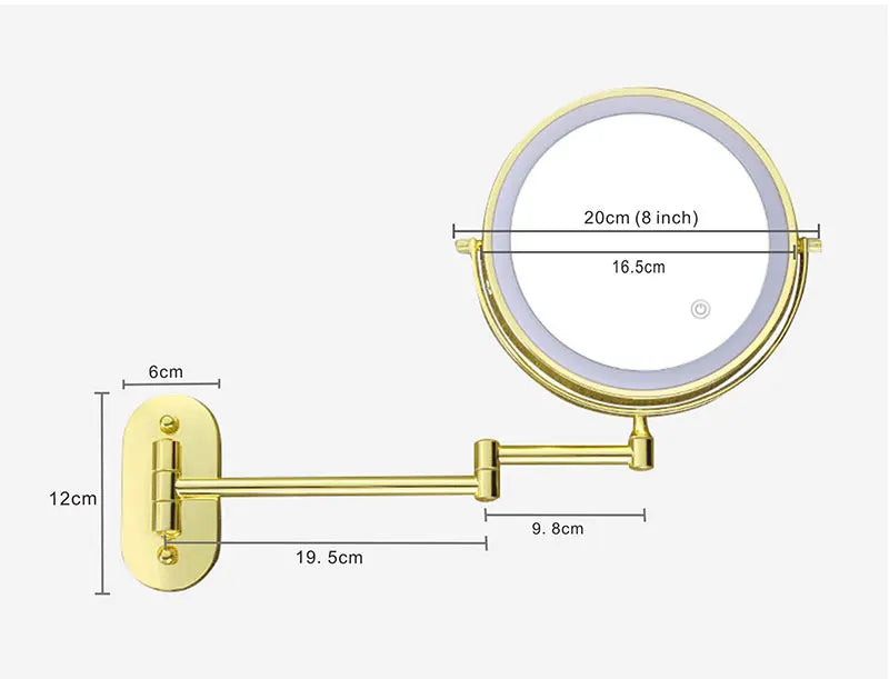 Espelho de Maquiagem 8 Polegadas com Aumento e Iluminação LED