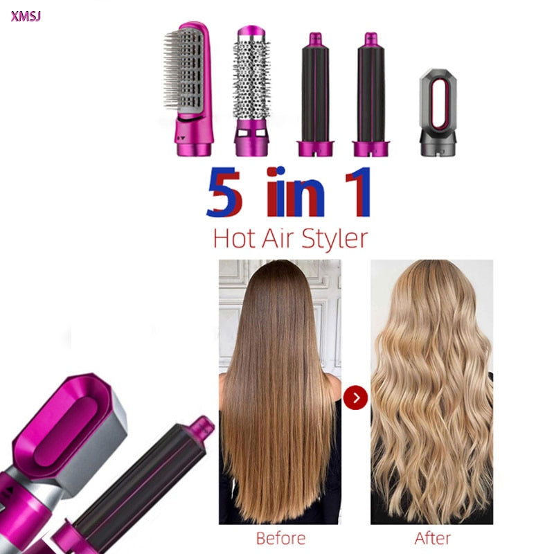 5 in 1 Hair Dryer Hot Comb Set Wet and Dry Professional Curling Iron Hair Straightener Styling Tool Hair Dryer Household