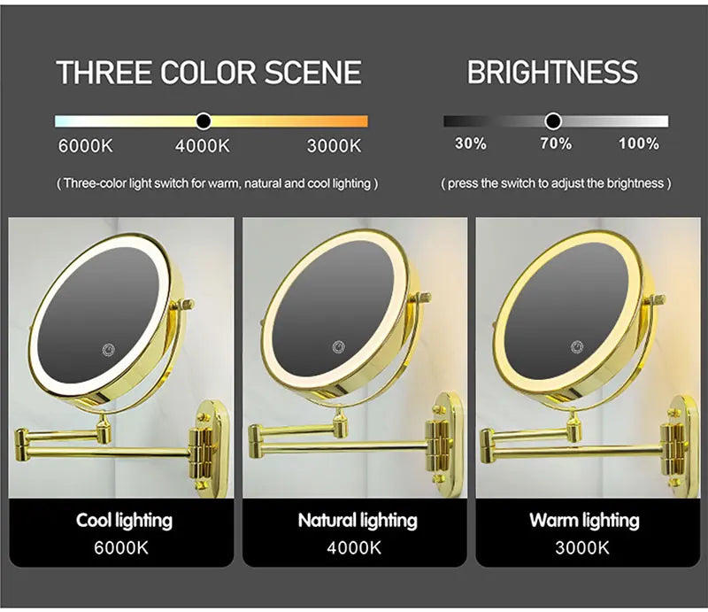 Espelho de Maquiagem 8 Polegadas com Aumento e Iluminação LED